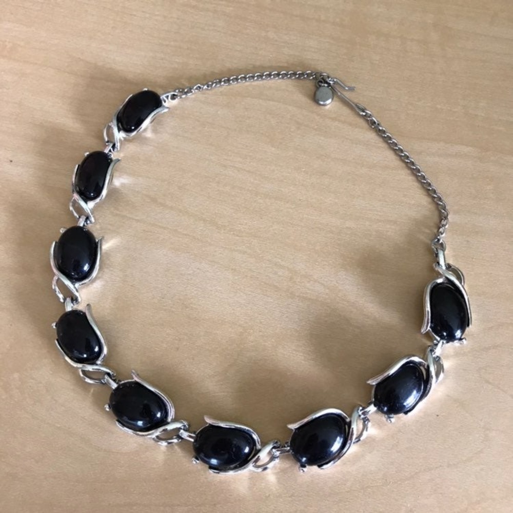 Vintage Silver Black Gemstone Statement Necklace